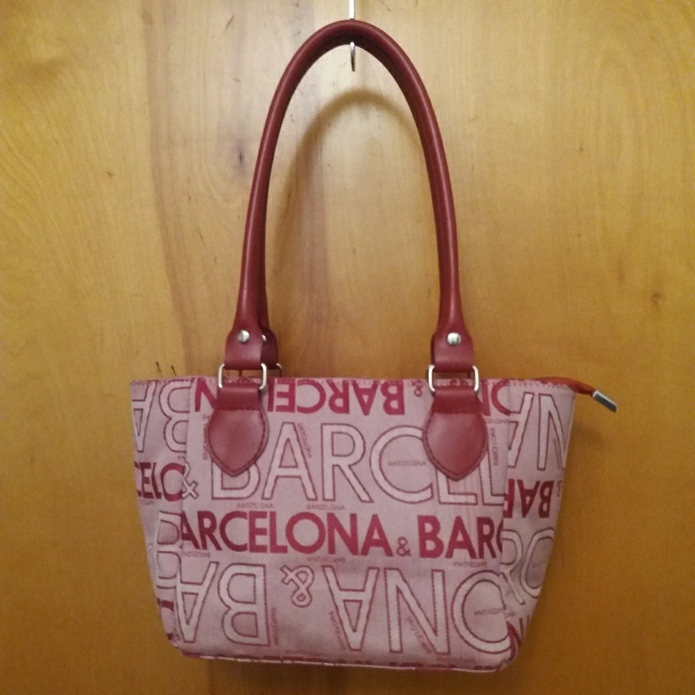Red souvenir handbag from Barcelona, Spain